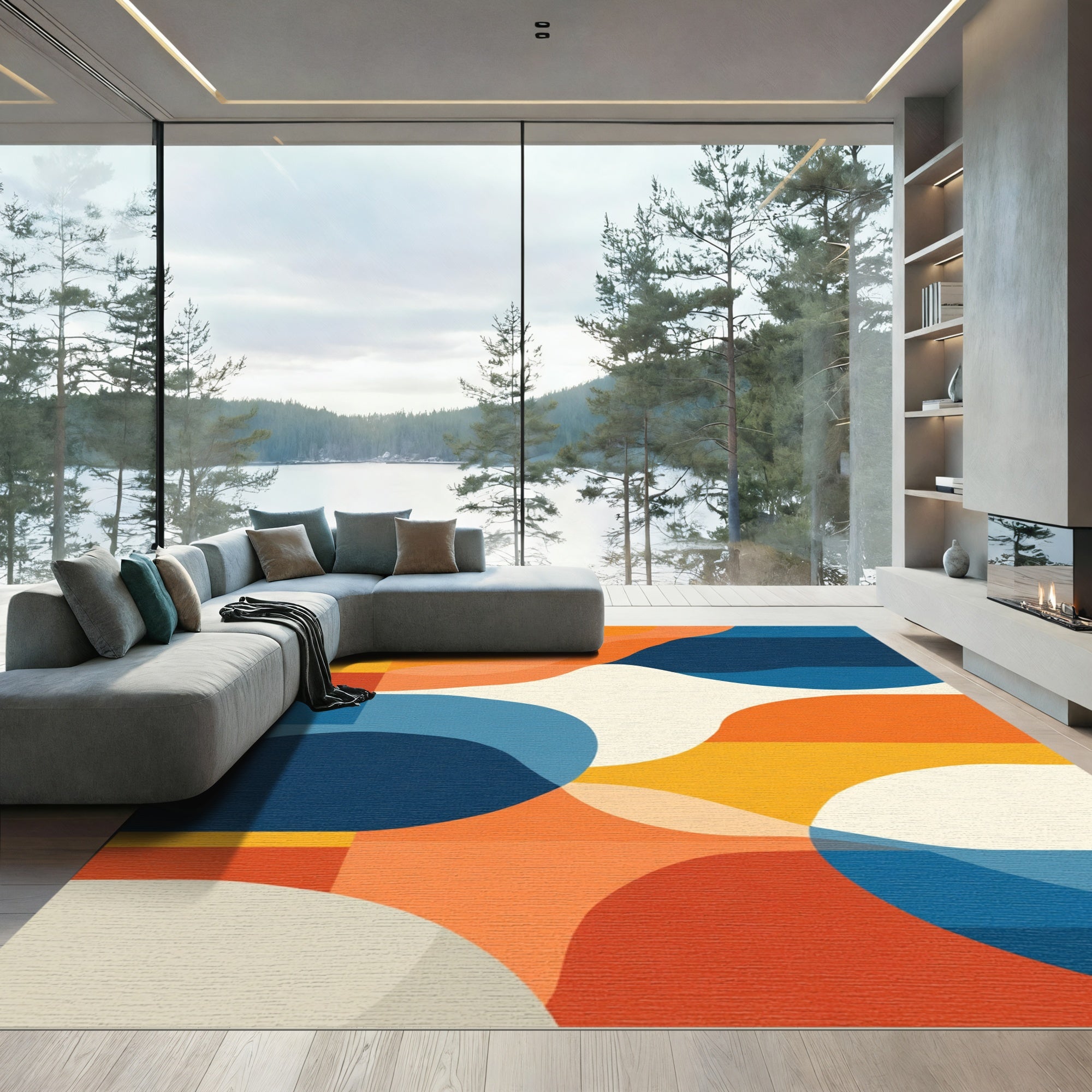 Mid Century Modern Abstract Wave Rug