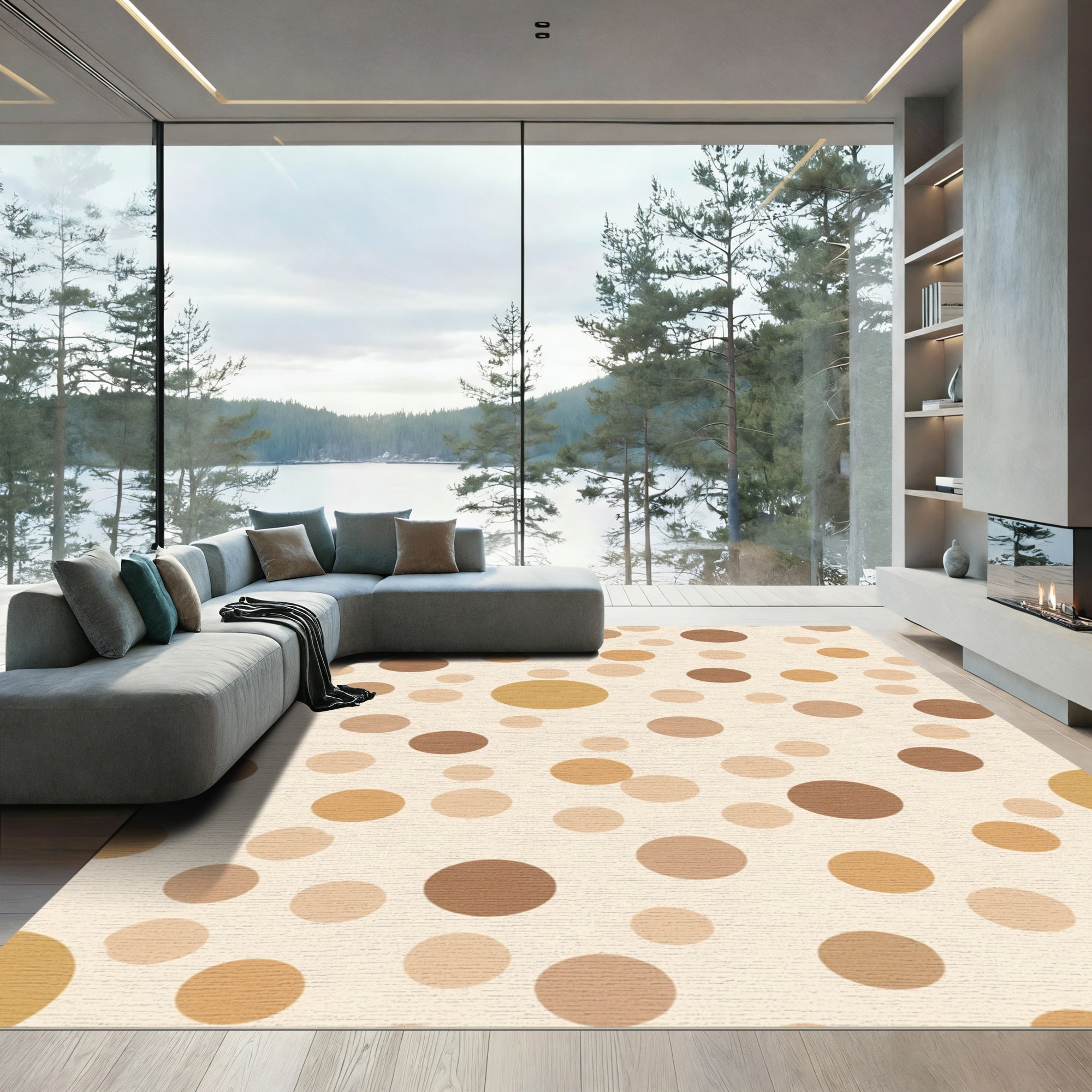 Earthy Tan Scattered Circles Rug