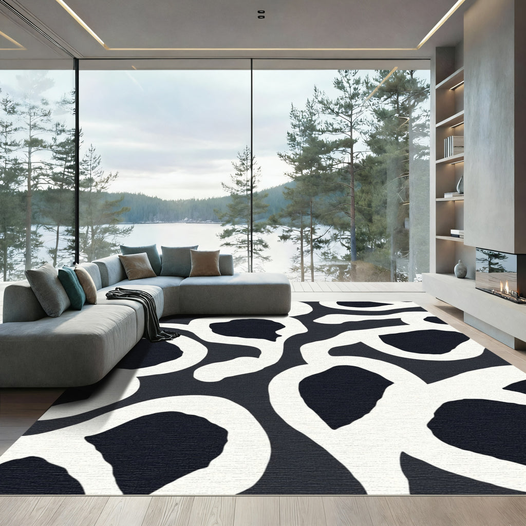 Bold Black White Abstract Loops Rug