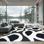 Bold Black White Abstract Loops Rug