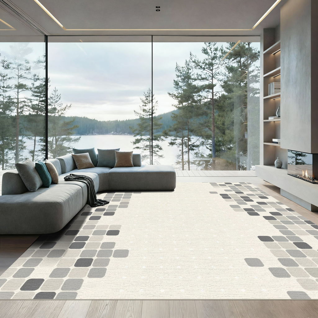 Subtle Gray Square Mosaic Rug