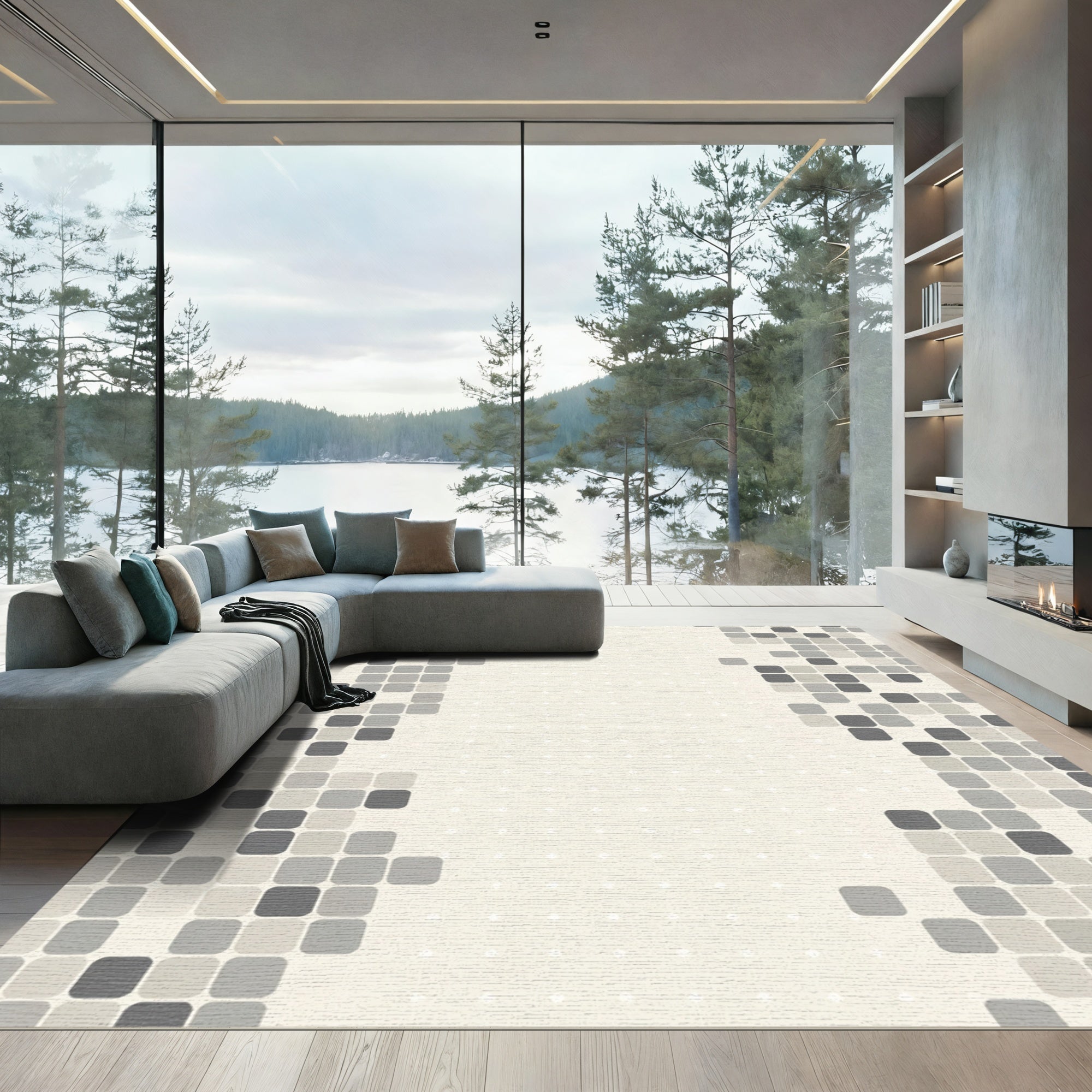Subtle Gray Square Mosaic Rug