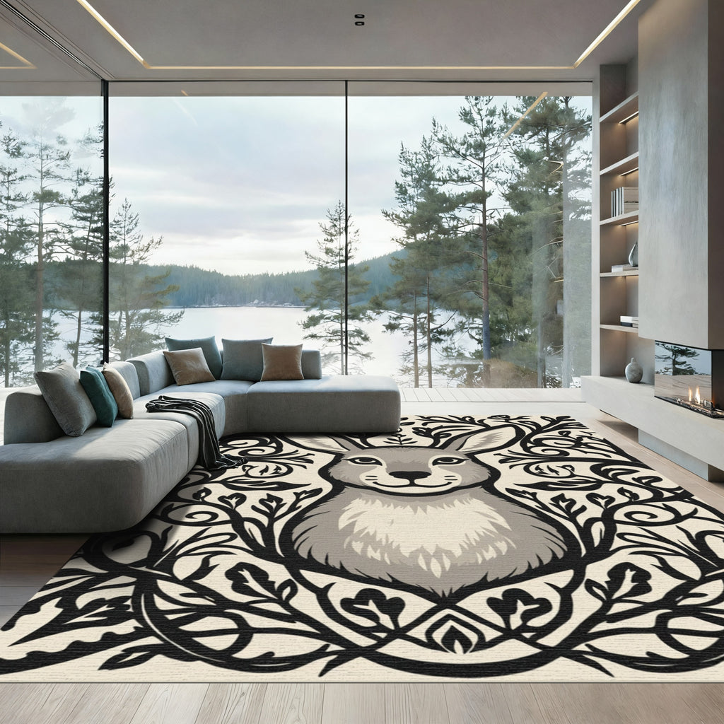 Gray Hare Floral Silhouette Rug