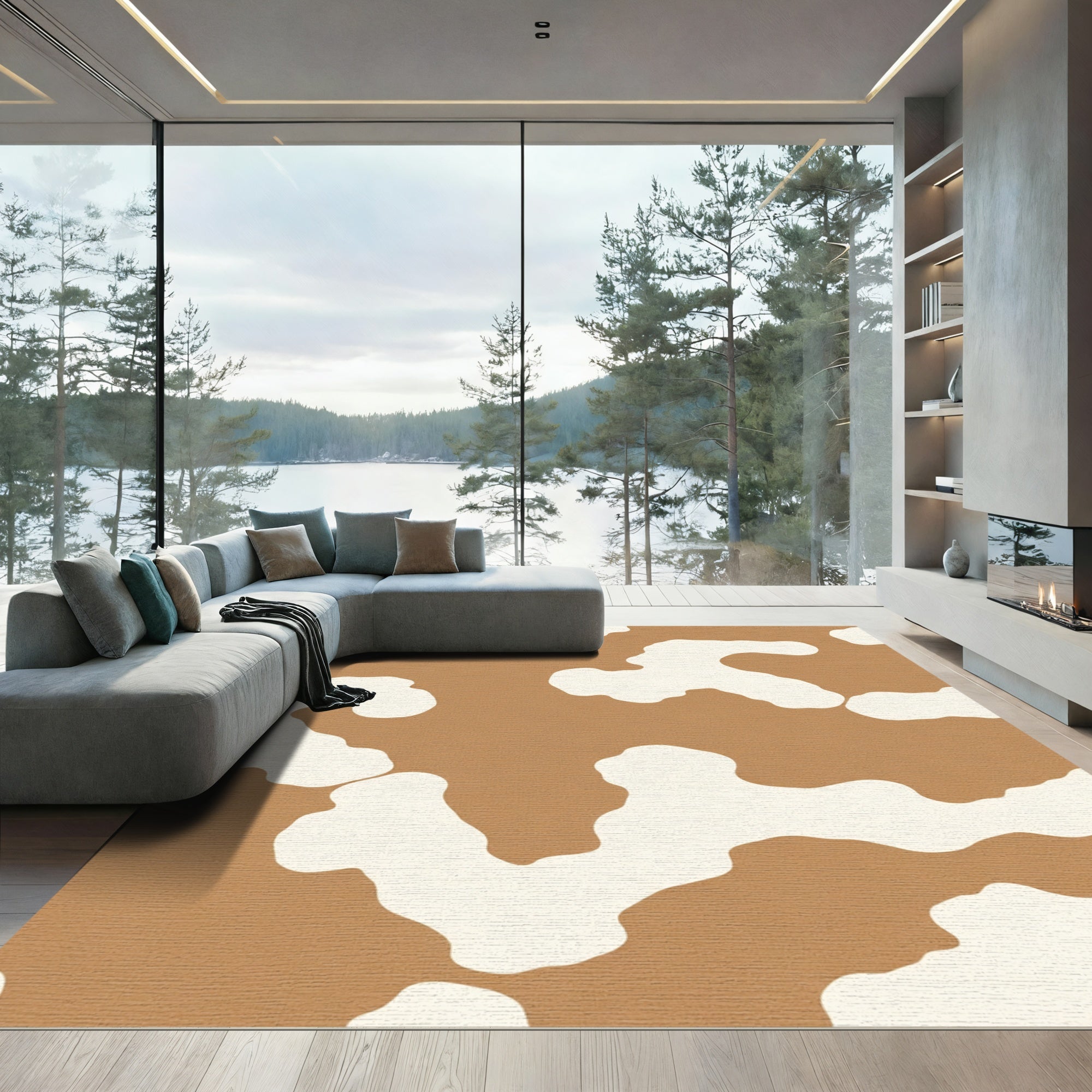 Brown White Abstract Spot Rug