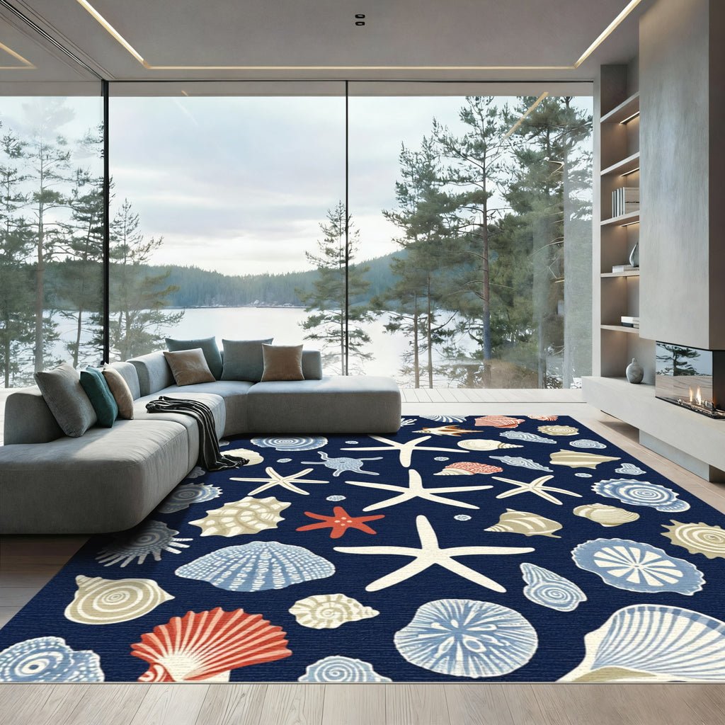 Coastal Seashell Starfish Collection Rug