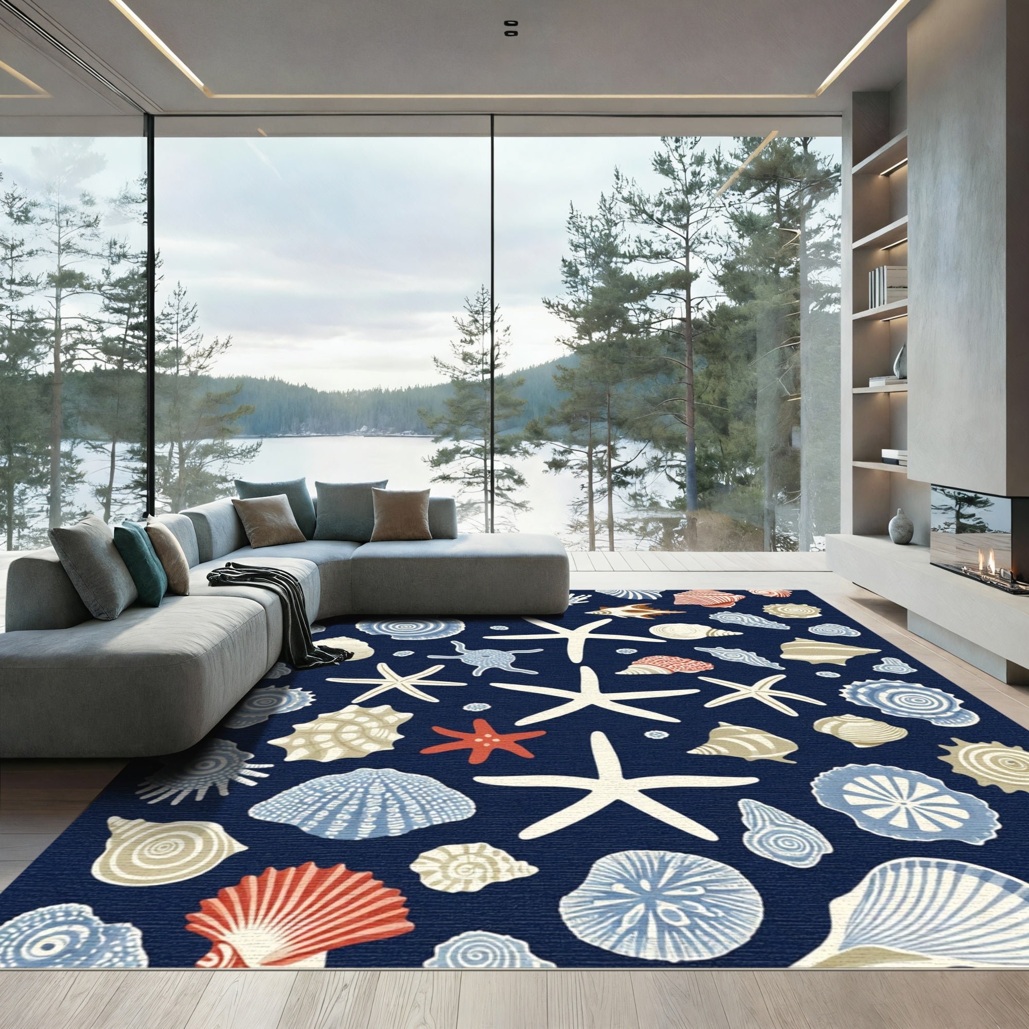 Coastal Seashell Starfish Collection Rug