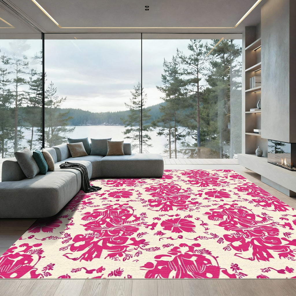 Vibrant Fuchsia Floral Bouquet Rug