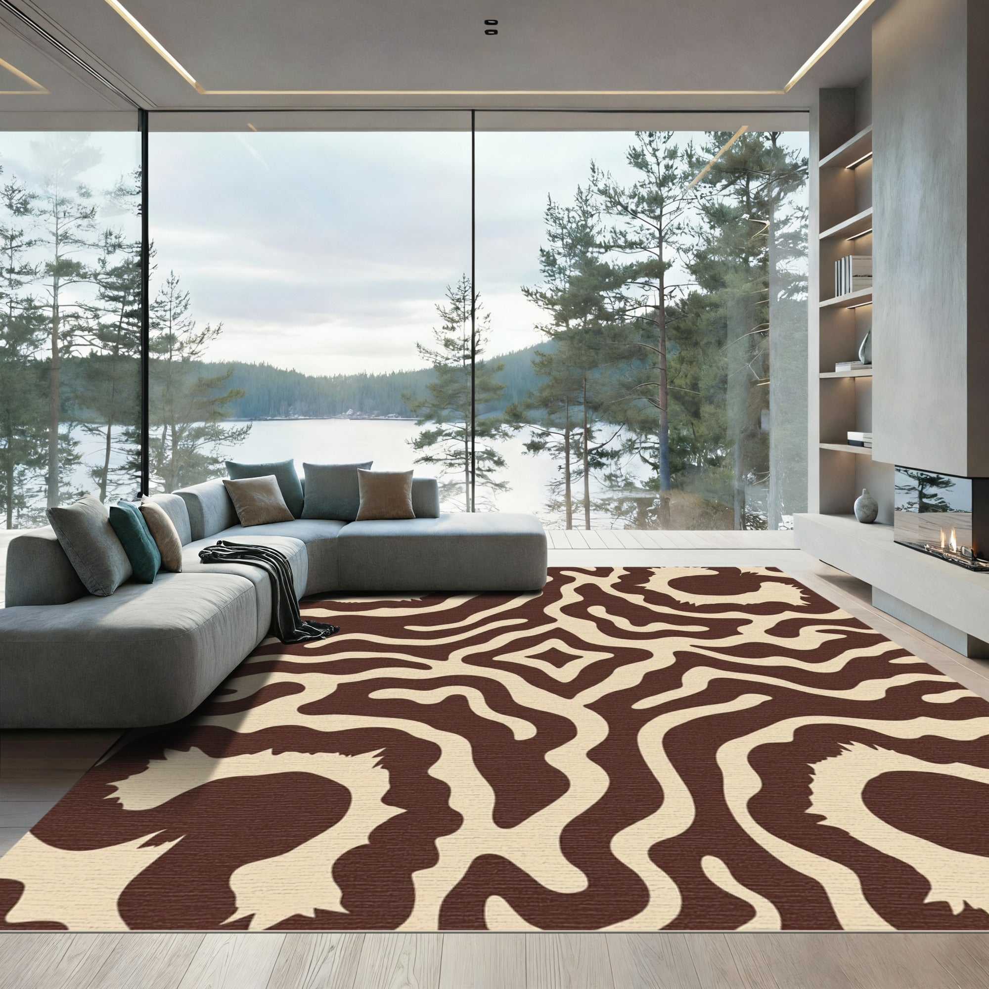 Brown Beige Organic Swirl Rug