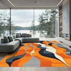 Modern Orange Wave Abstract Flow Rug