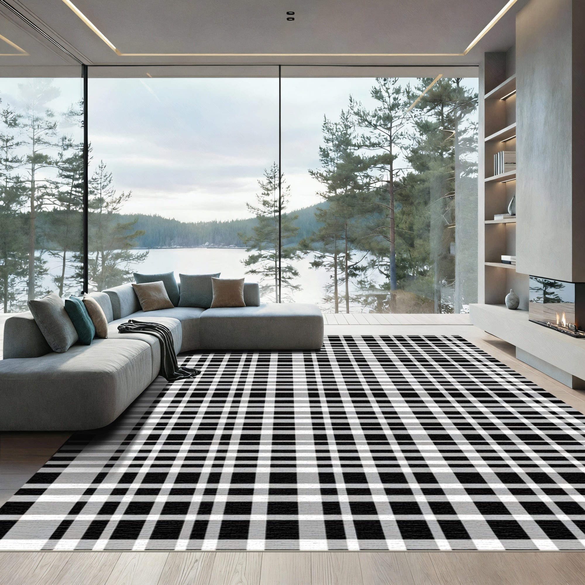 Monochrome Plaid Grid Surface Rug