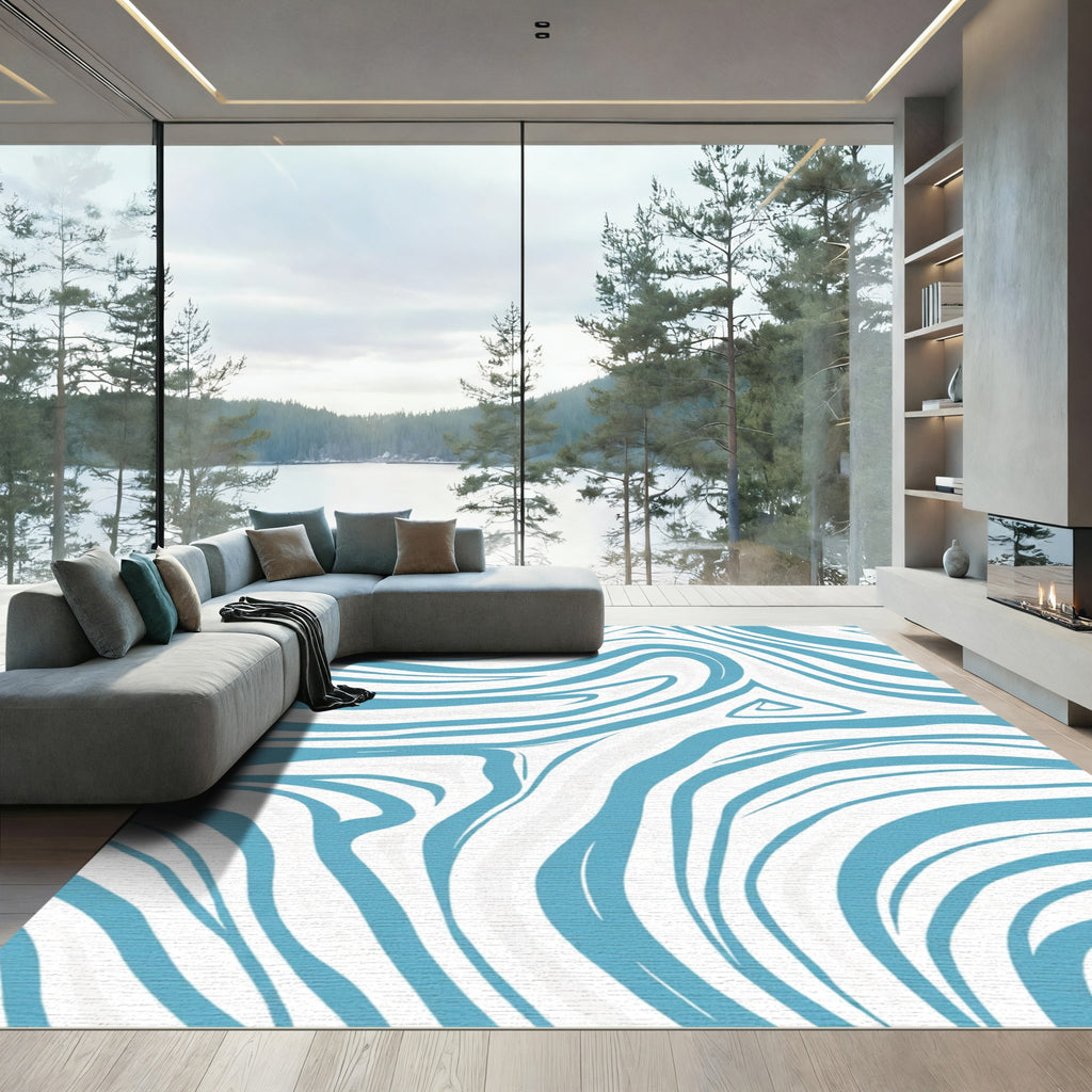 Blue White Swirl Marble Texture Rug