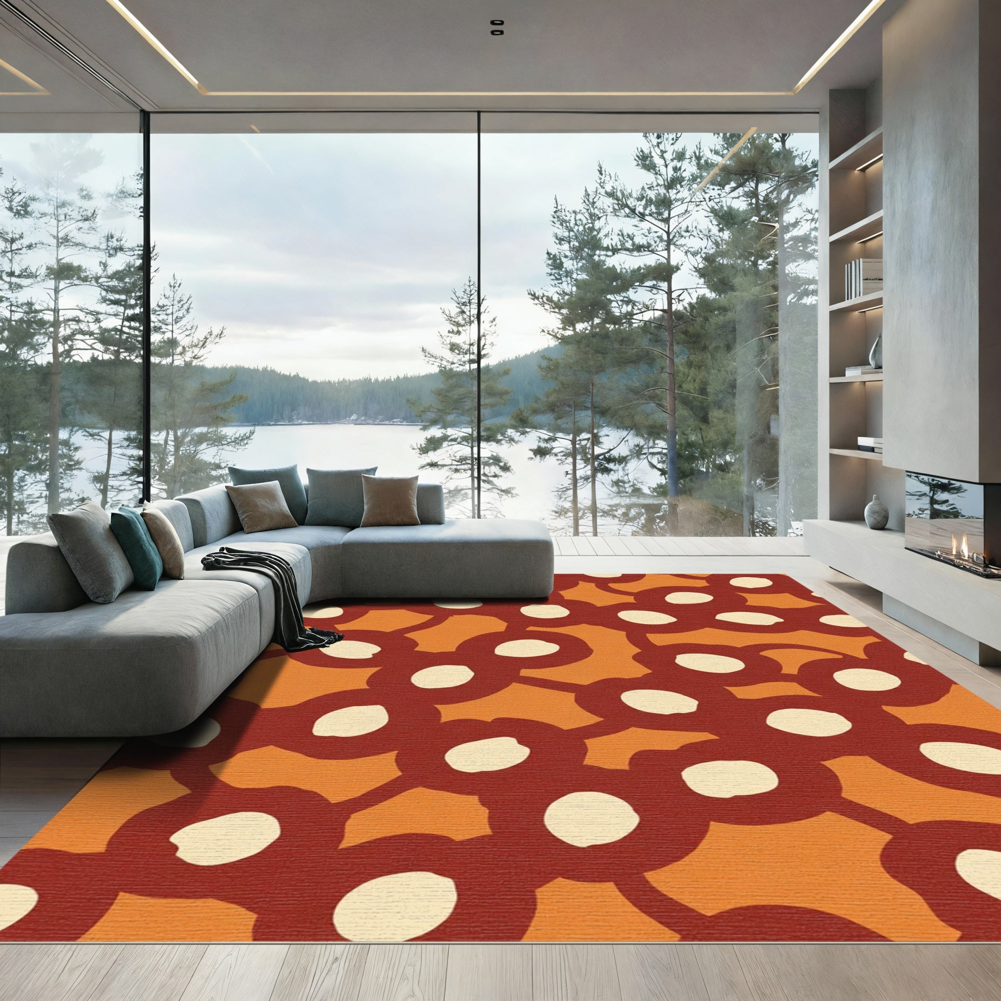Terracotta Cream Blob Cluster Rug