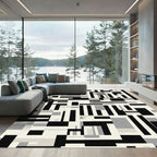 Modern Black Gray Geometric Blocks Rug