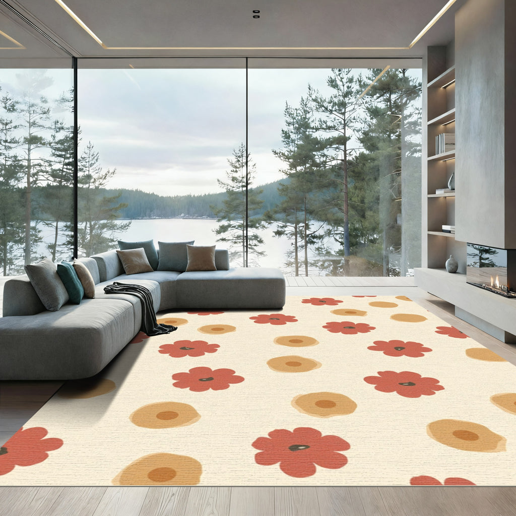 Terracotta Red Floral Scatter Rug