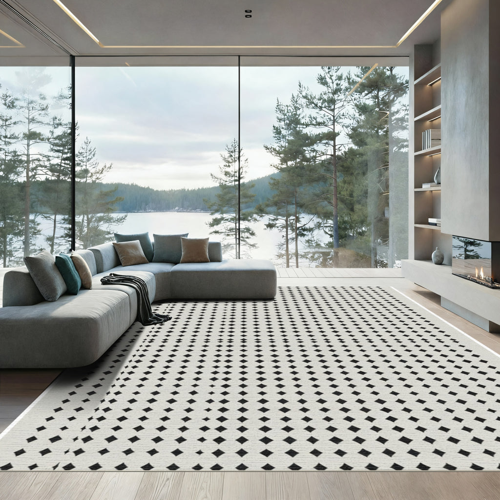 Minimal Grey Diamond Grid Rug