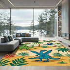 Playful Dinosaur Tropical Landscape Rug