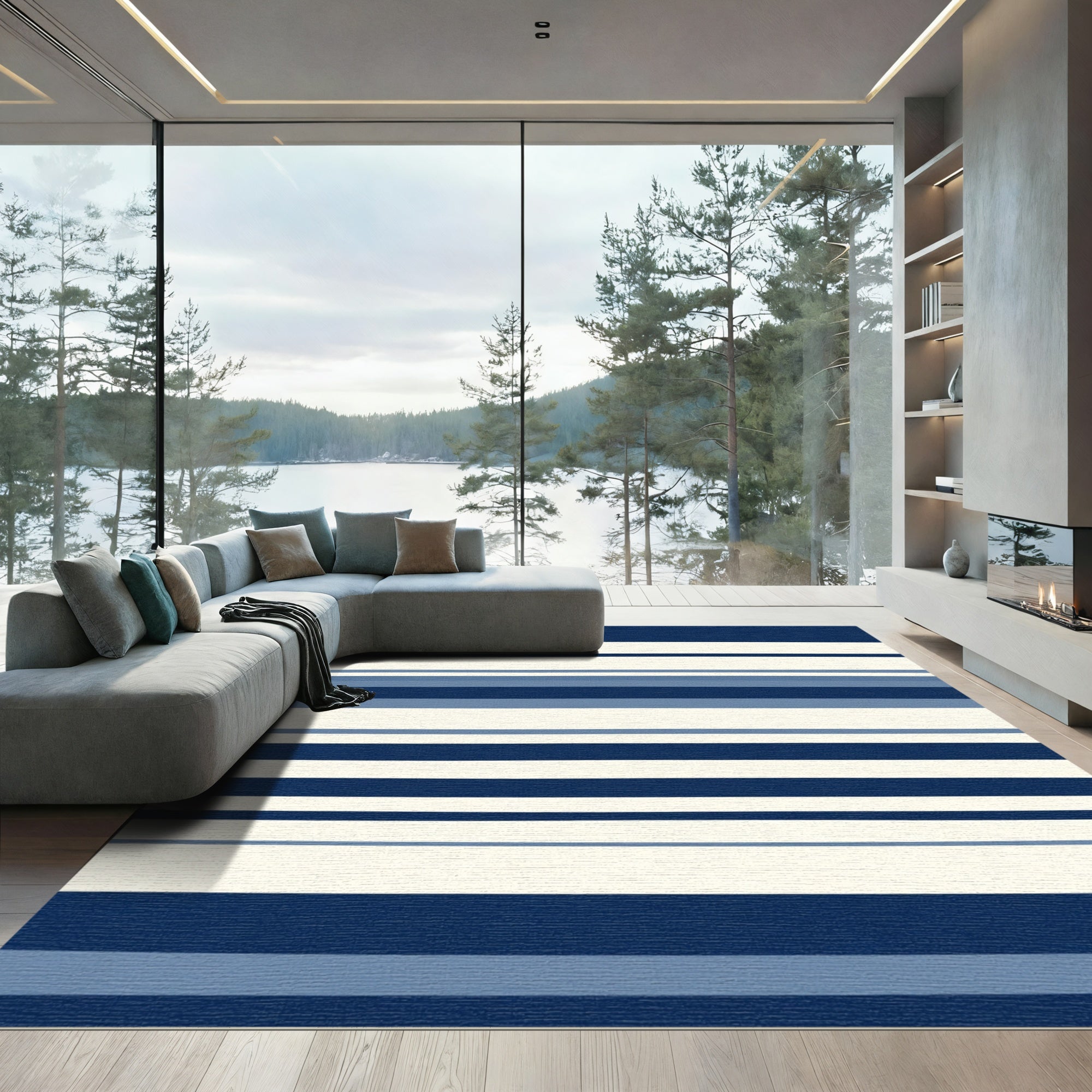 Varied Blue Stripes Rug