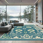 Teal and Cream Floral Medallion Rug