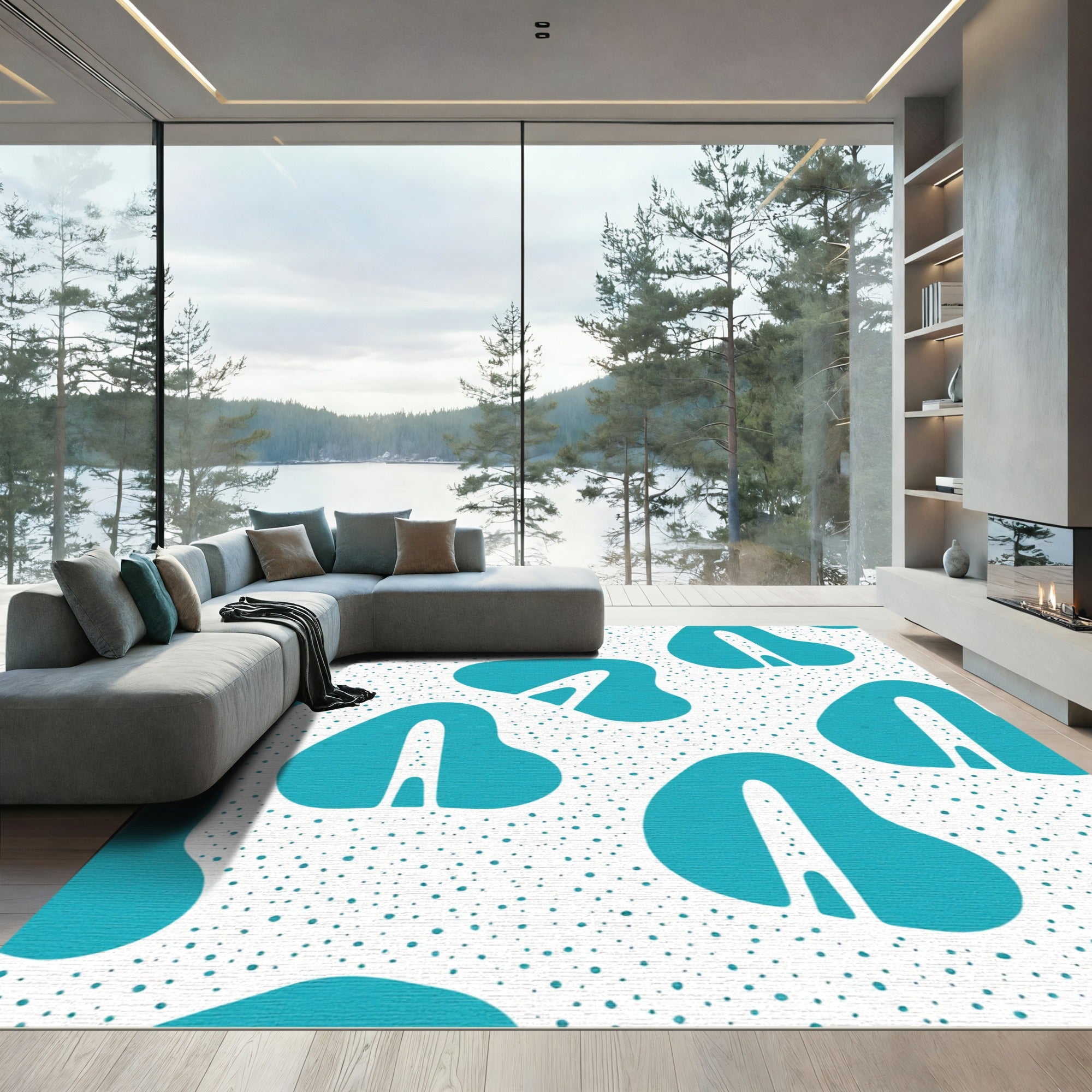 Teal Organic Dot Abstract Rug