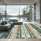 Coastal Turquoise Tribal Striped Loom Rug