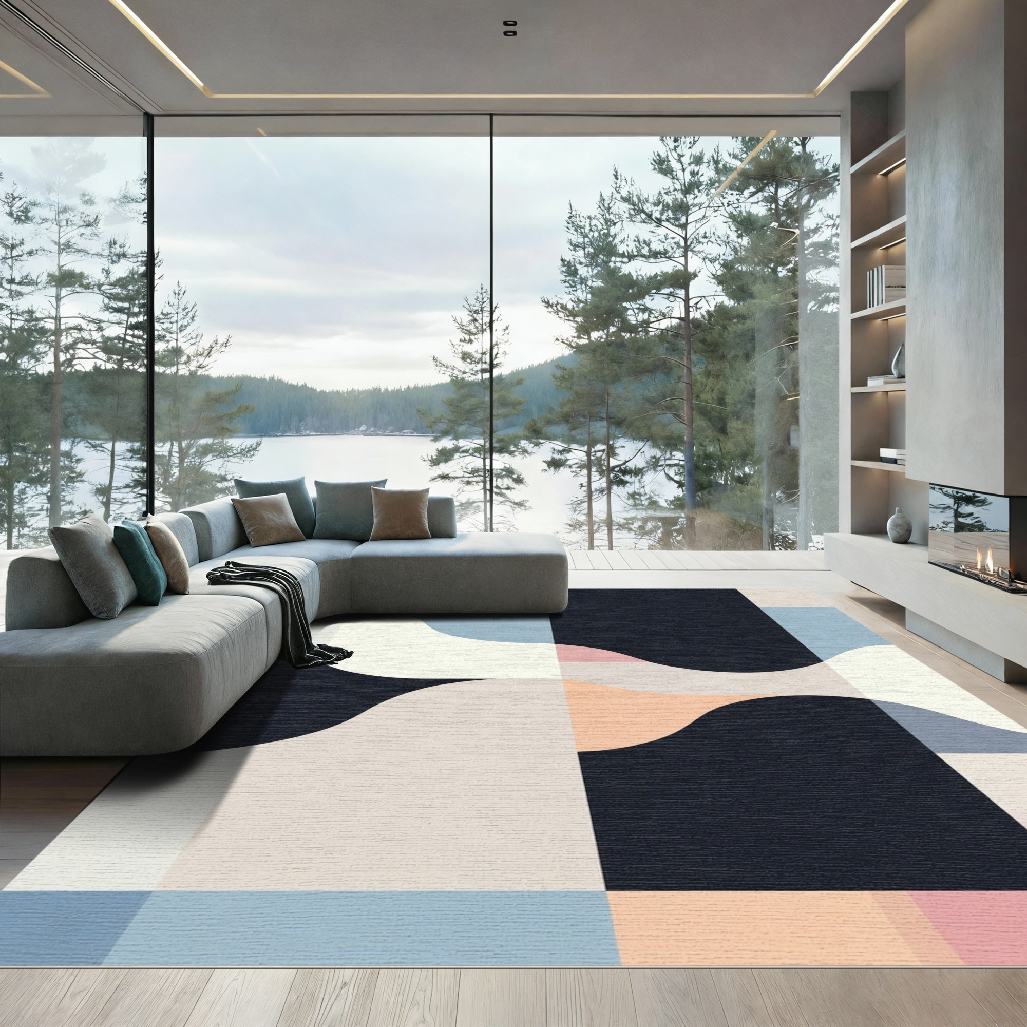 Geometric Abstraction Soft Palette Waves Rug