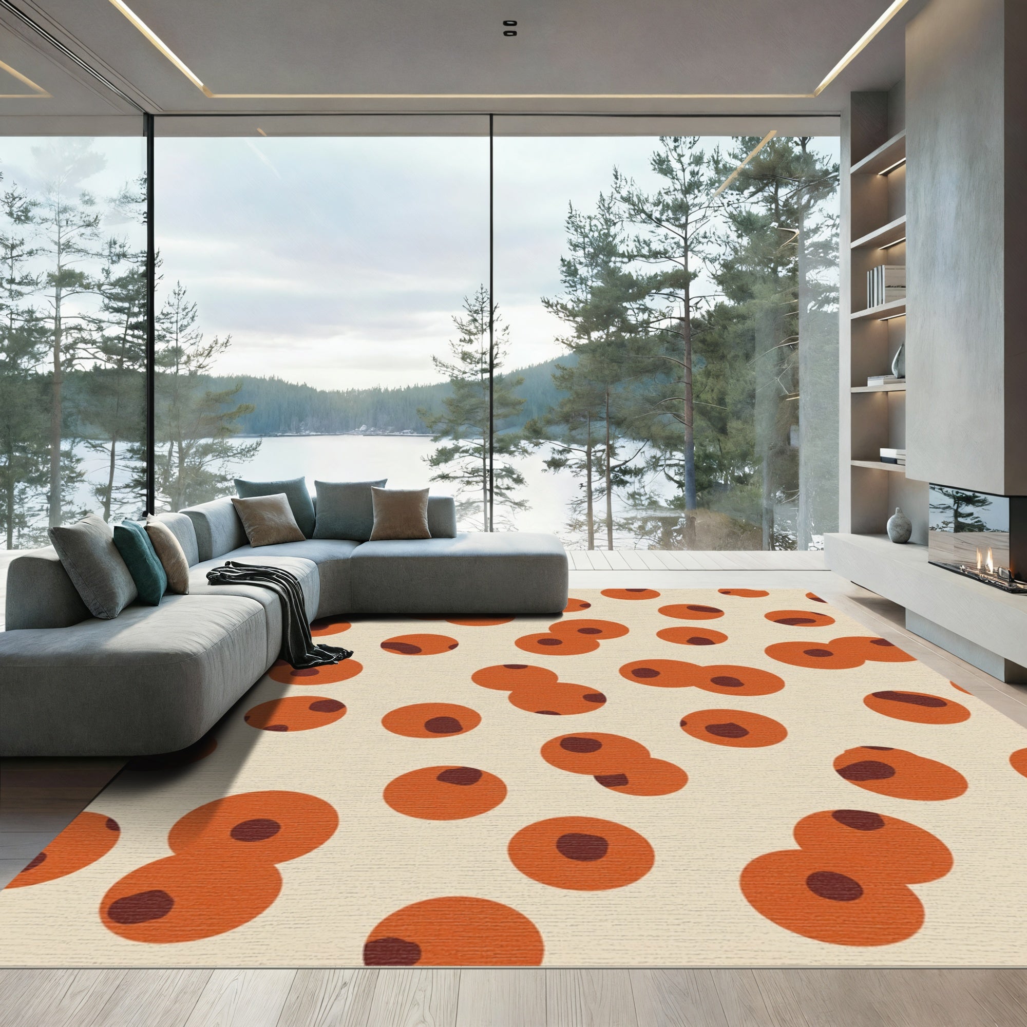 Orange Tan Clustered Circles Rug