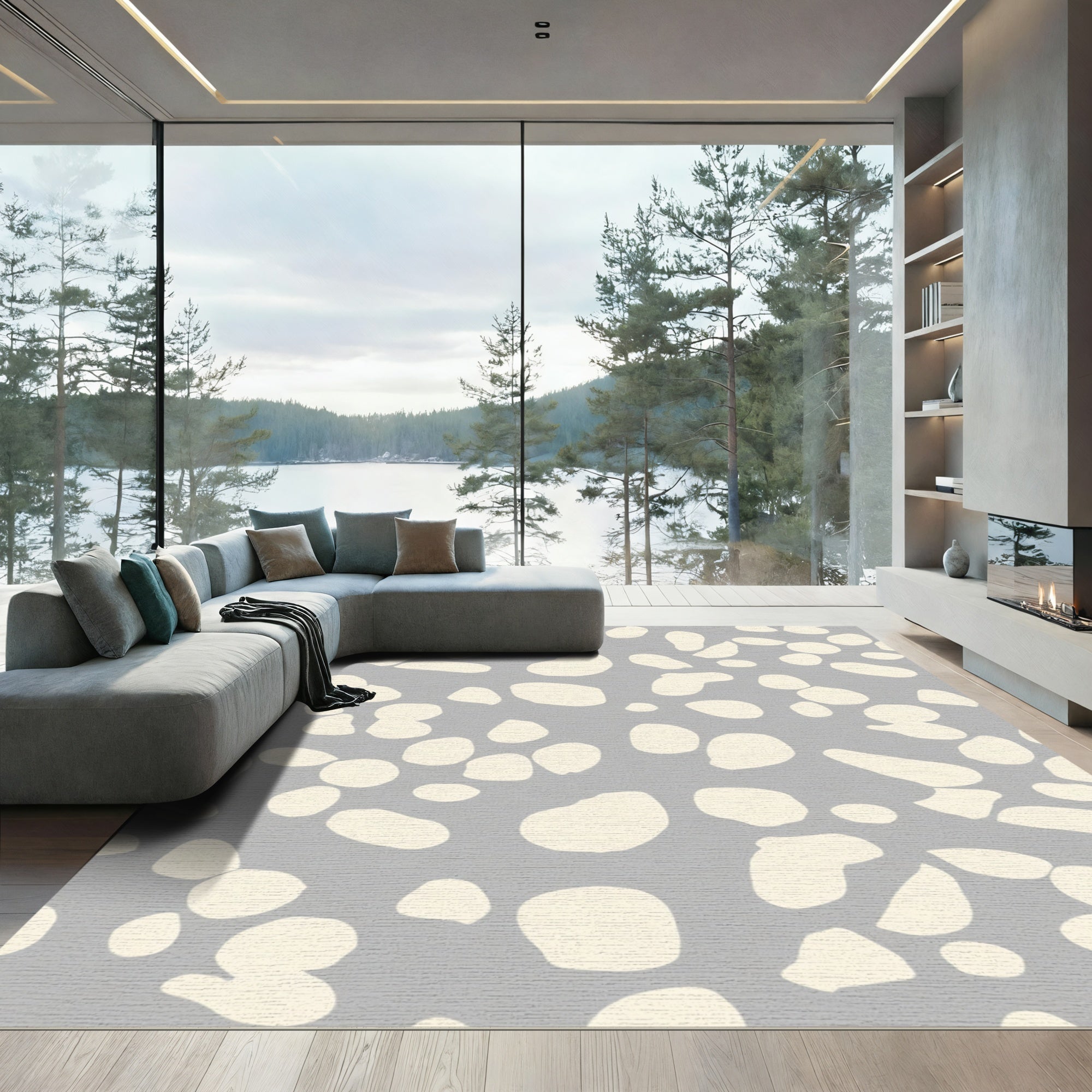 Neutral Terrazzo Speckled Organic Shapes Rug