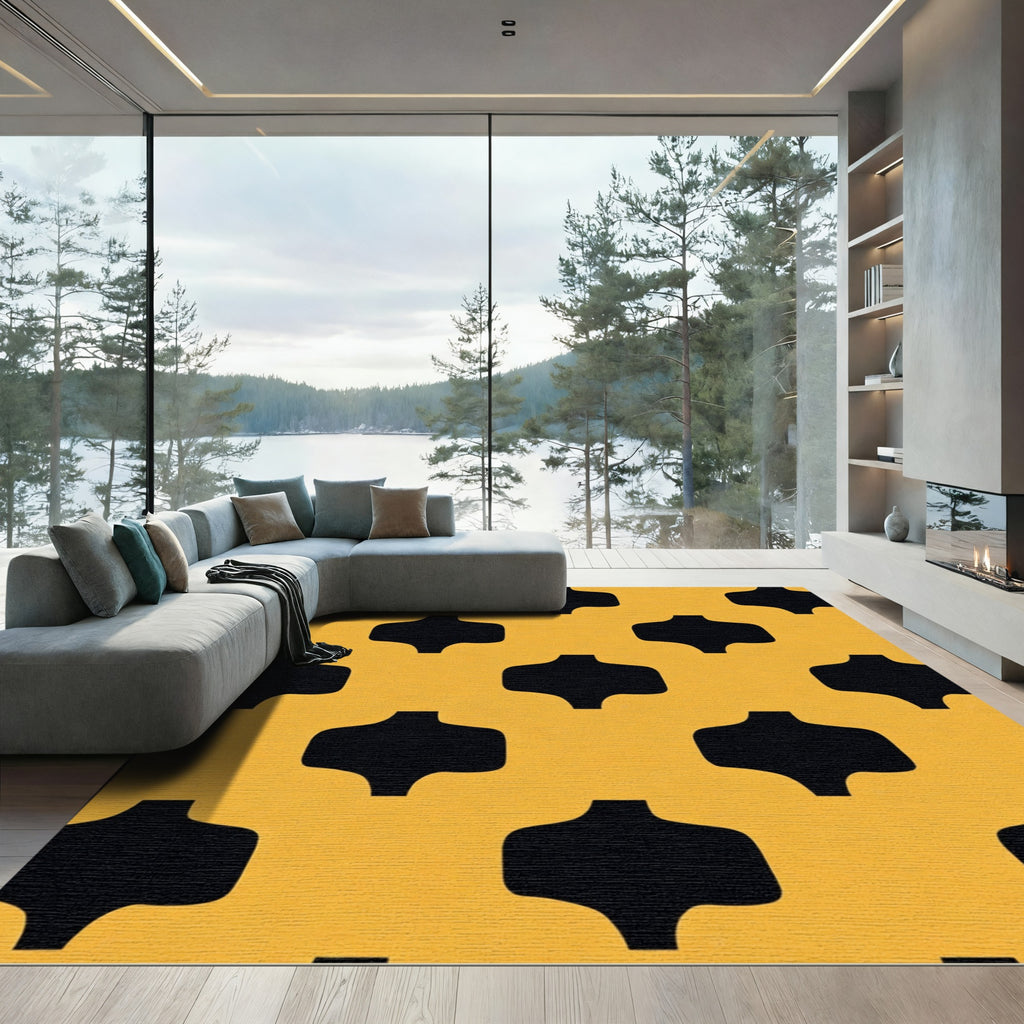 Ochre And Black Quatrefoil Lattice Rug