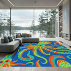 Vibrant Red Green Octopus Swirls Rug