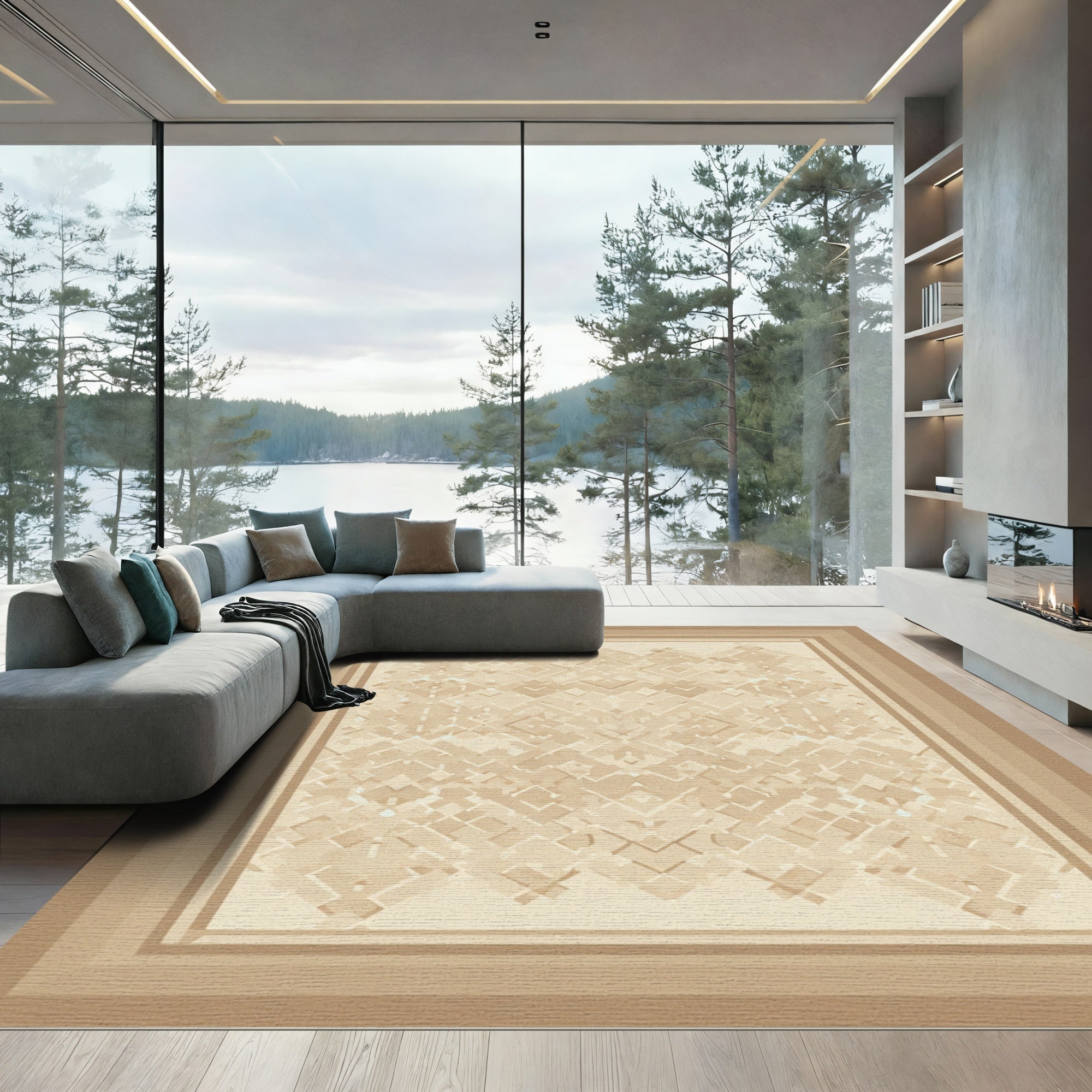 Earthy Beige Geometric All-Over Rug