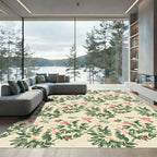 Cream Floral Vine In Green Rug