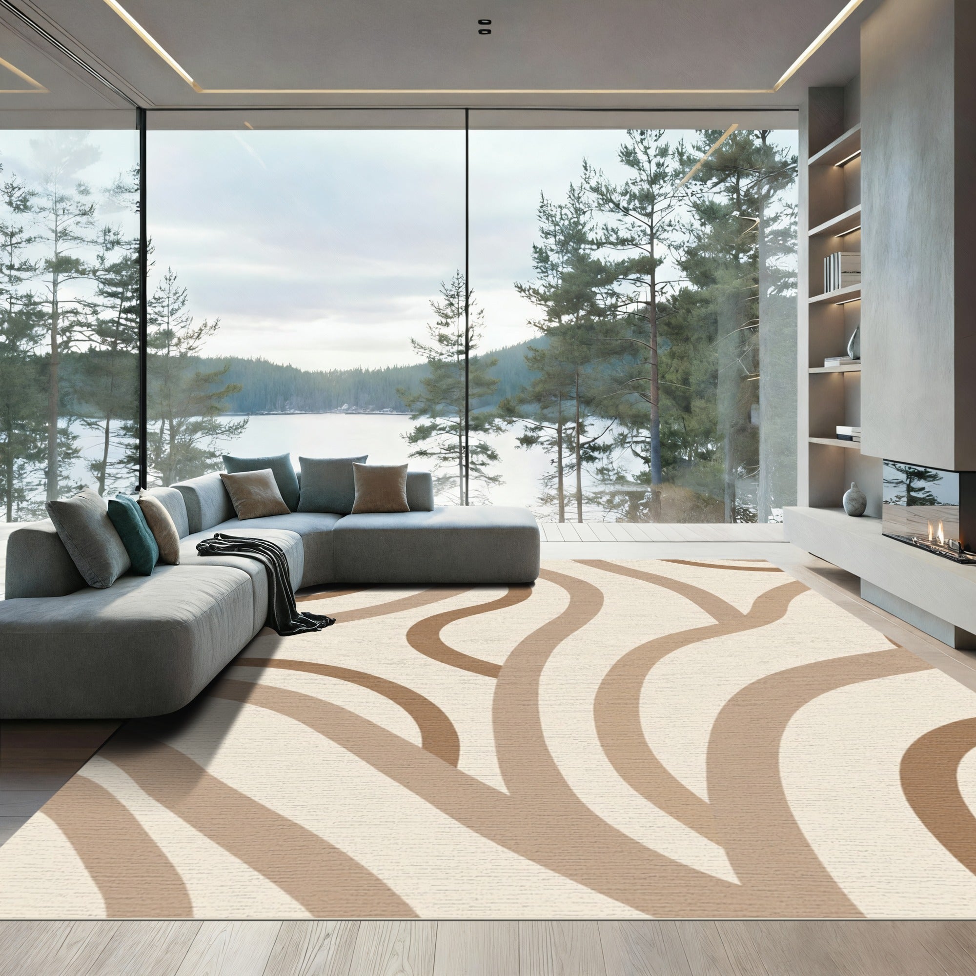 Earthy Tone Curve Overlay Rug