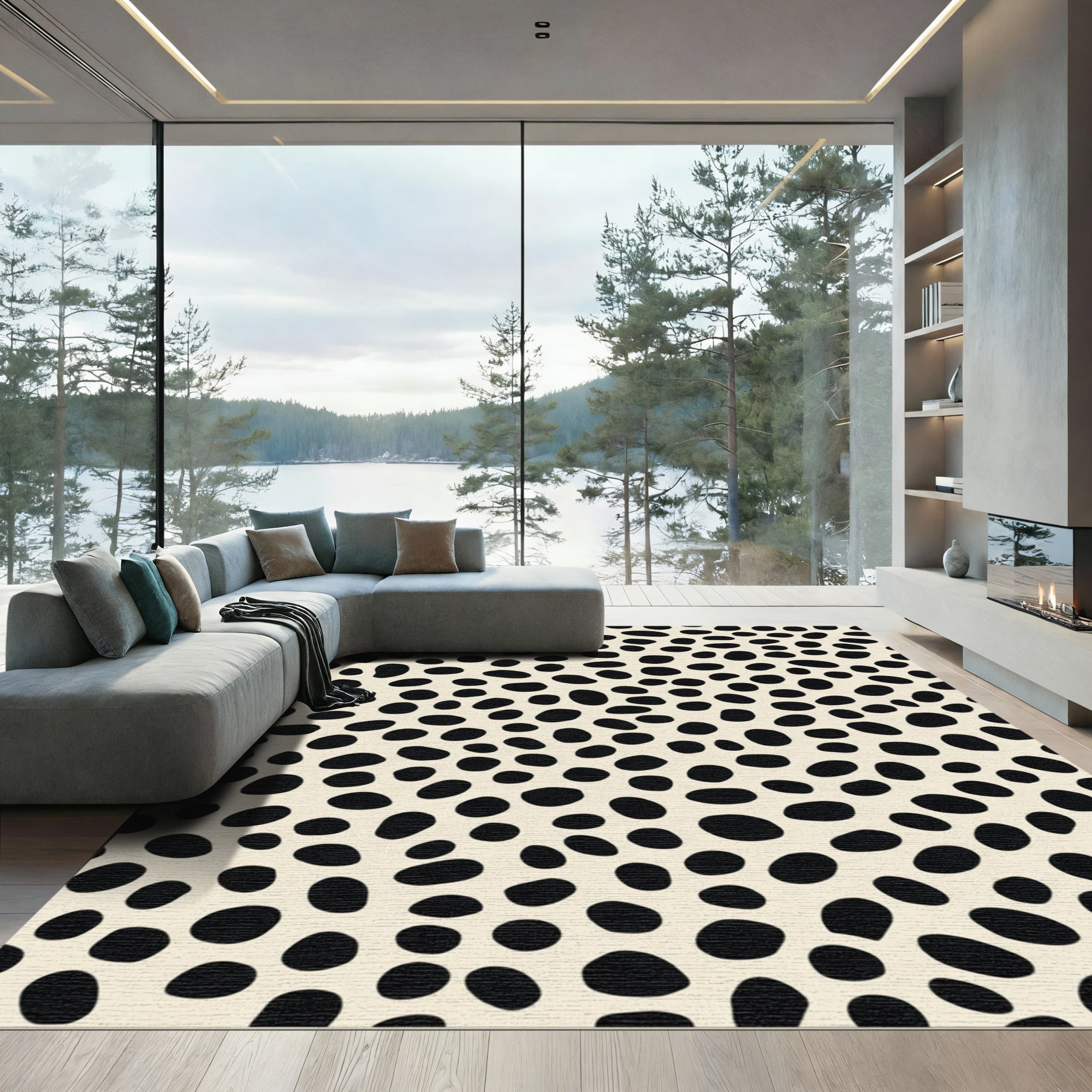 Black and Cream Spotty Animal Print Rug