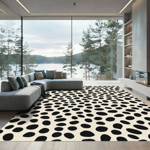 Black and Cream Spotty Animal Print Rug