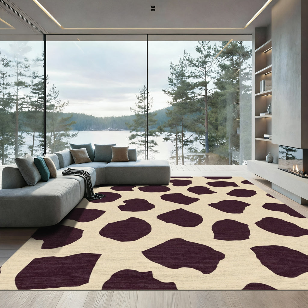 Deep Brown Irregular Spots Tan Rug