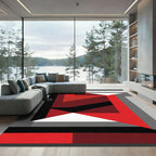 Bold Red Geometric Abstract Block Rug