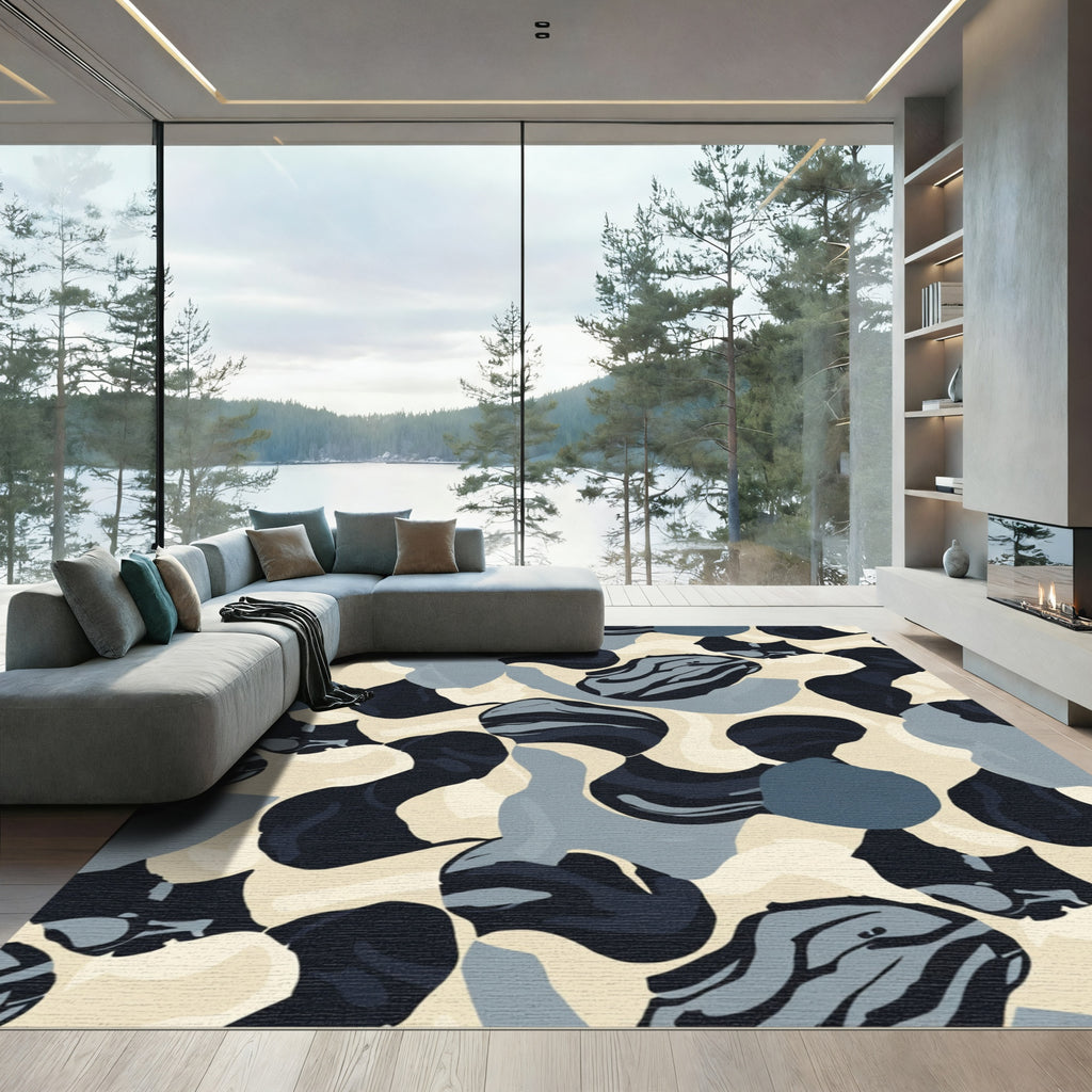 Abstract Navy Blue Camouflage Blobs Rug