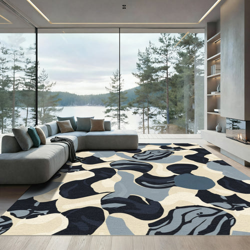 Abstract Navy Blue Camouflage Blobs Rug