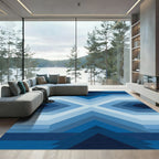Gradient Blue Geometric Chevron Rug