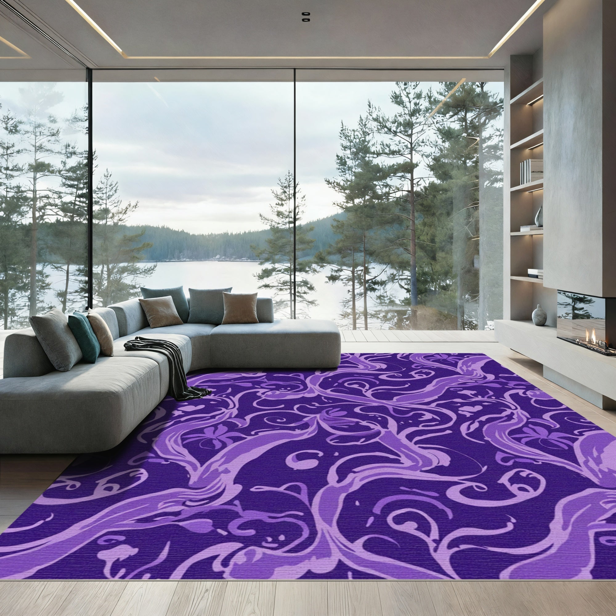 Purple Floral Flowing Vine Abstract Rug