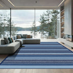 Striped Blue Variety Geometric Border Rug