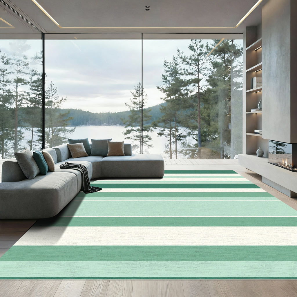 Modern Teal Mint Striped Rug