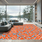 Sky Blue Fish On Orange Grid Rug