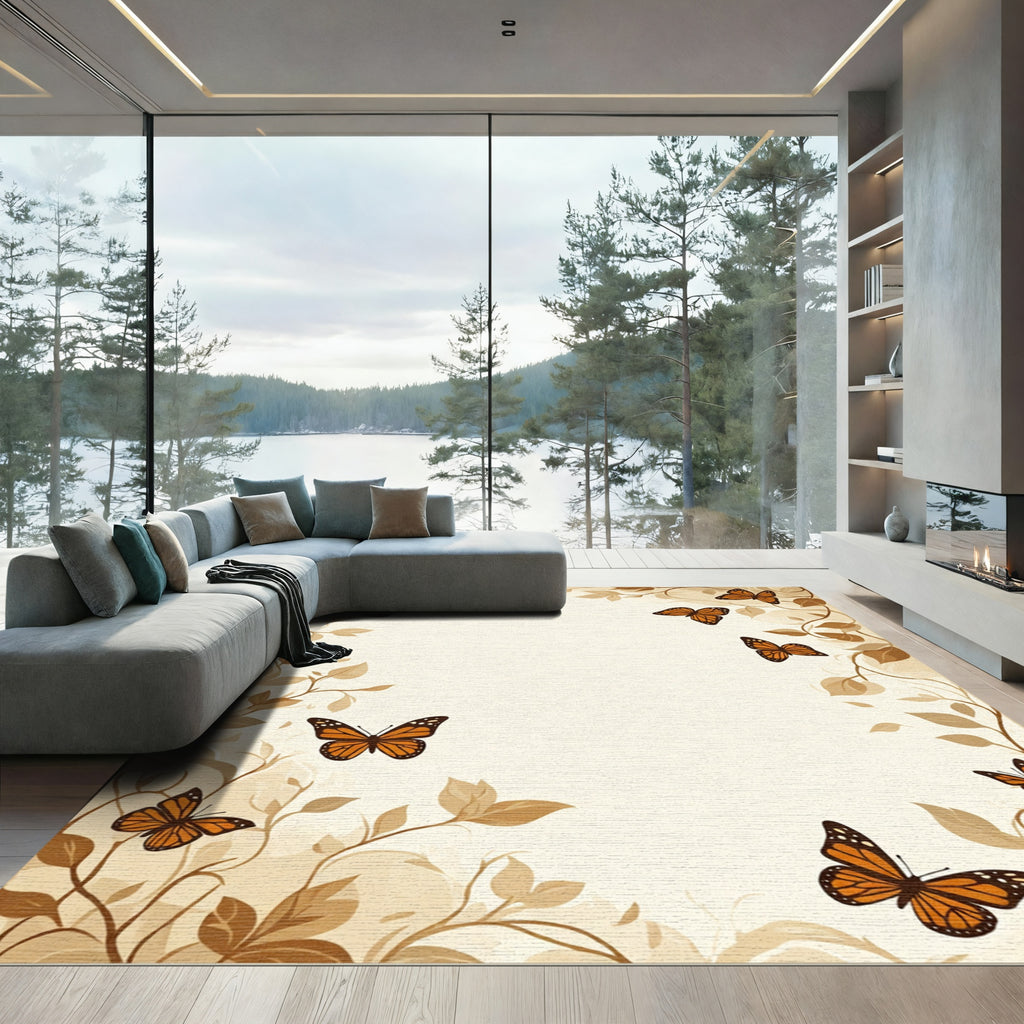 Monarch Butterflies and Autumn Leaves Border Rug
