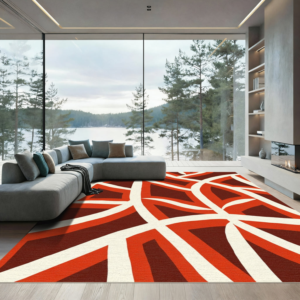 Crimson Interlocking Abstract Lines Rug