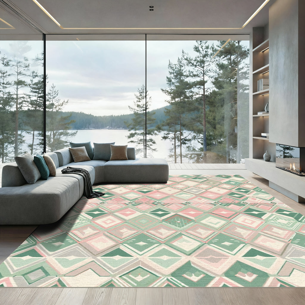 Pastel Geometric Diamond Chevron Rug