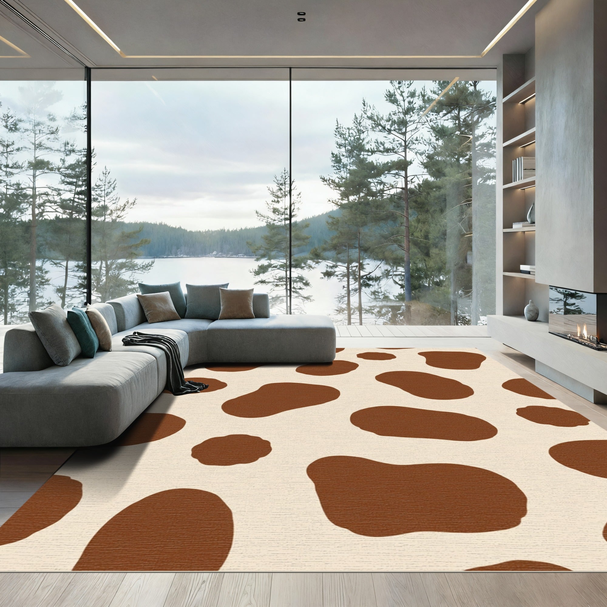 Brown White Spotty Farm Animal Rug