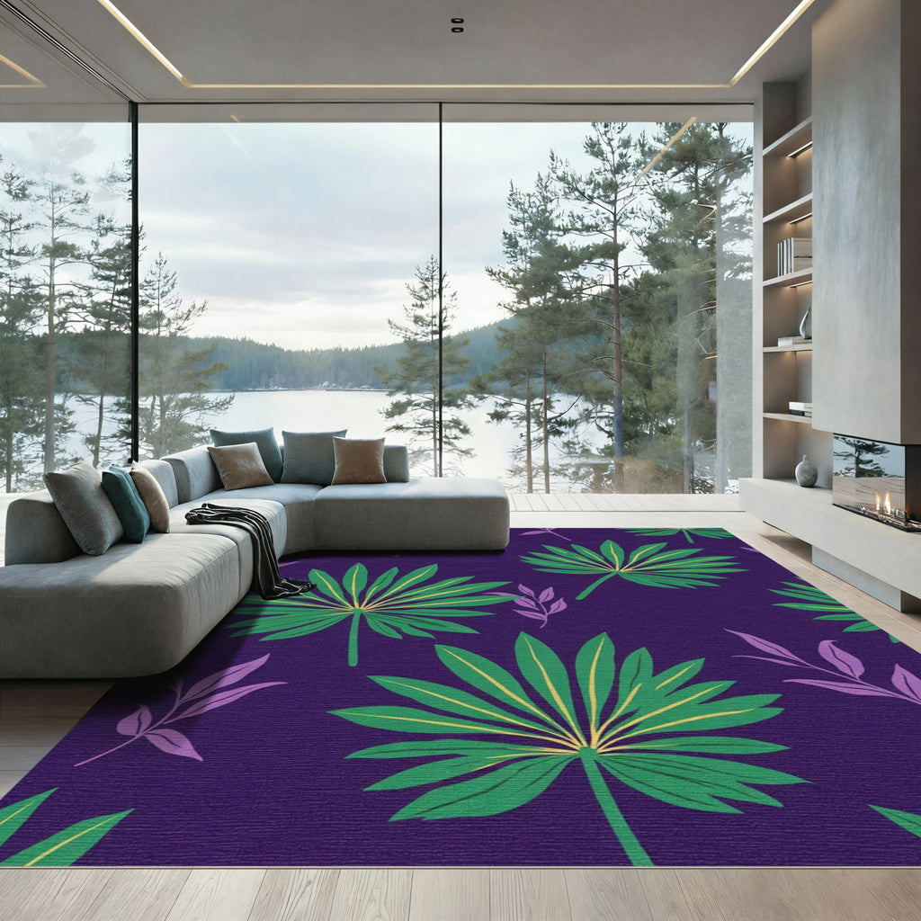 Deep Purple Jungle Palm Leaves Rug