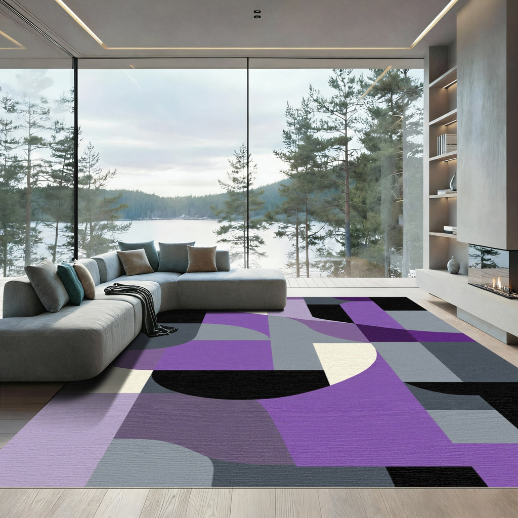 Abstract Purple Geometric Arc Rug