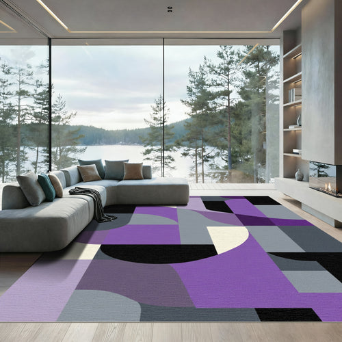 Abstract Purple Geometric Arc Rug